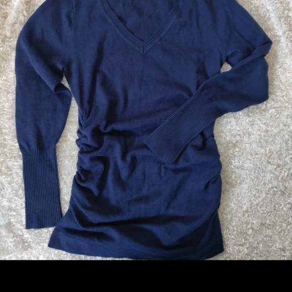 Women's Derek Heart Navy Blue Sweater with Patterned Infinity Scarf And Shirring - Picture 7 of 9